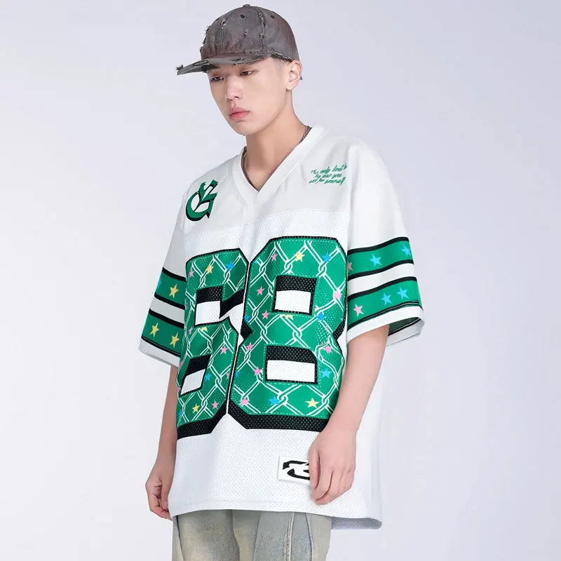 Y2K Oversized Vintage Star Chain Mesh Sport T-Shirt