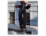 Weite Hose aus braunem PU-Leder im Used-Look