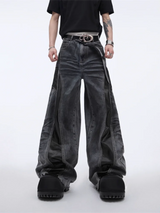Jean vintage cyber noir en cuir PU Y2K