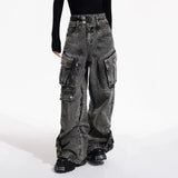 Y2K Gothic-Cargojeans im japanischen Stil mit weitem Bein