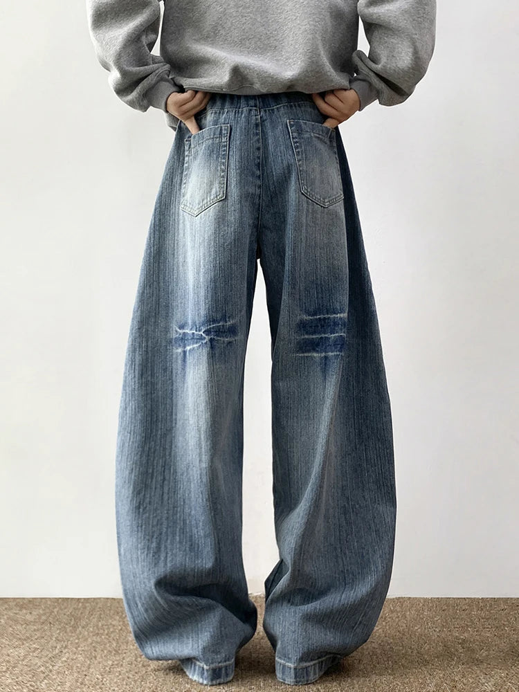 American Style Blue Hip Hop Wide Leg Jeans
