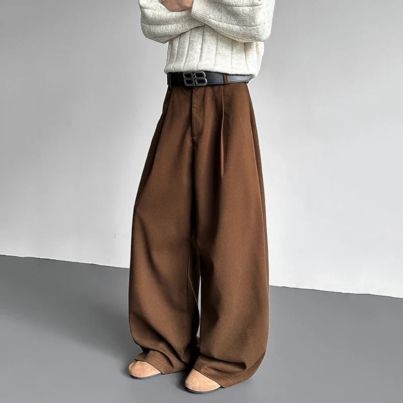 Pleated Style Solid Color Thickened Loose Pants
