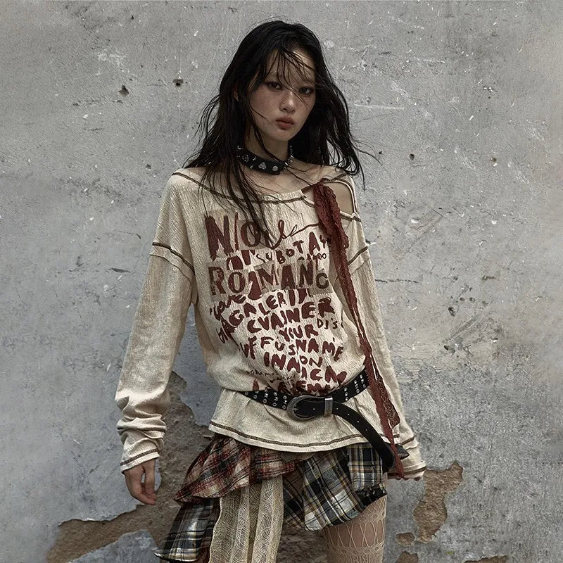 T-shirt à imprimé lettres style grunge vintage
