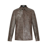 Punk Rock Wrinkled Long Sleeve Texture Leather Shirt