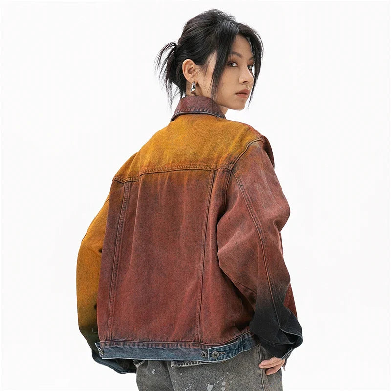 Vintage Orange Long Sleeve Denim Jacket
