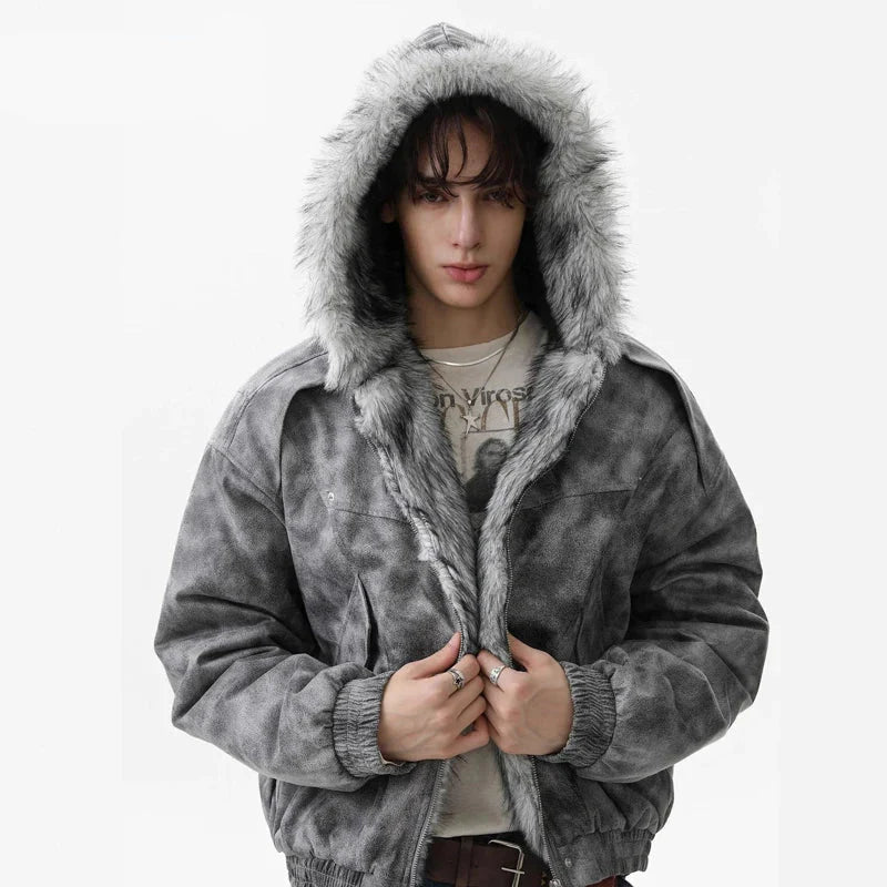 Durable Thick Parkas Fur Collar Hooded Jacket