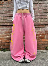 Japanische Oversize-Jogginghose in Pink mit weitem Bein