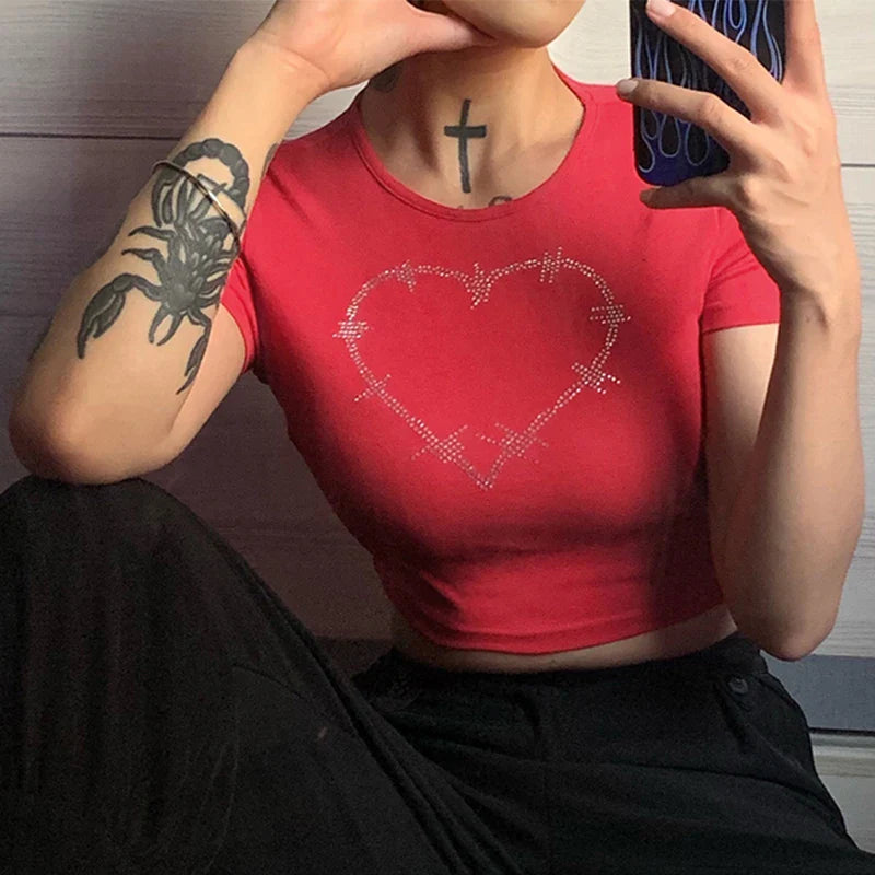 T-shirt orné de strass style années 2000