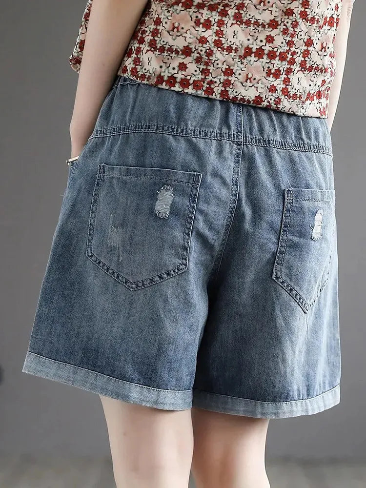 Flower Vintage Embroidery Denim Shorts