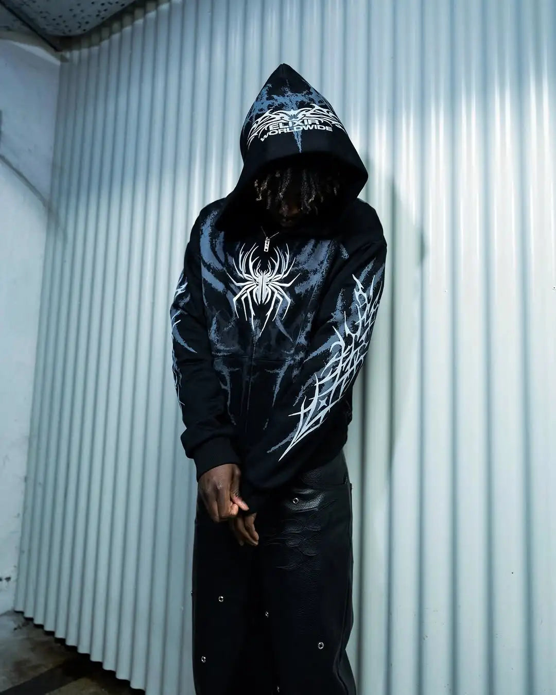 スパイダーデザイン レトロパンク ジッパースウェットシャツ