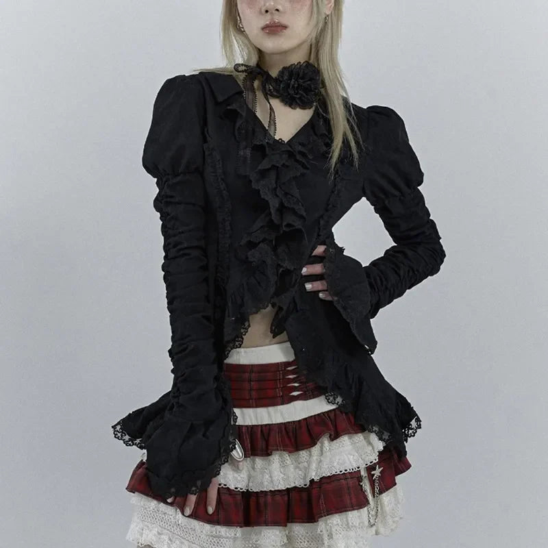Chemise évasée en dentelle noire style gothique vintage