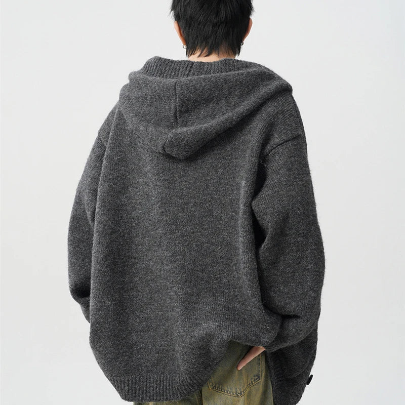 Gemütlicher grauer Strickcardigan mit Kapuze für Herren
