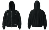 Breathable Suede Multi Zipper Hooded Sweatshirt