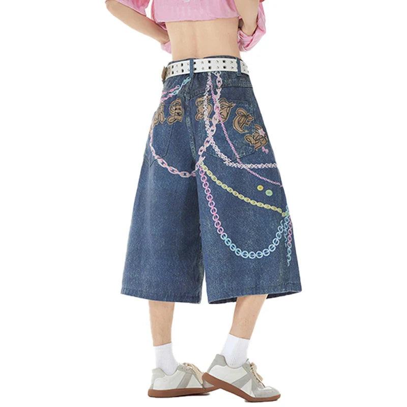 Stylish Loose Straight Cropped Denim Jorts