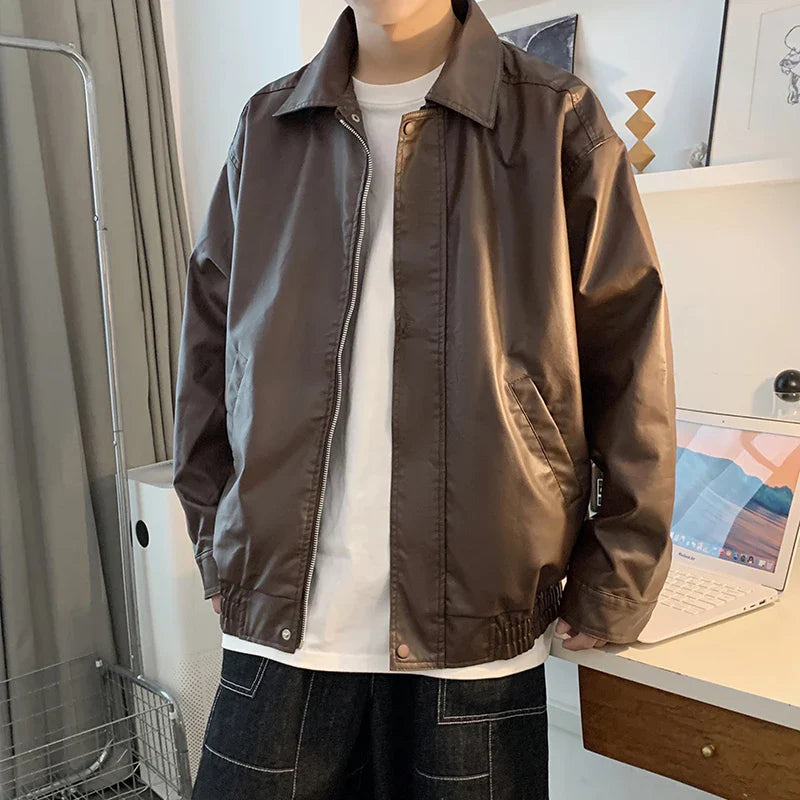 Handsome Retro American Brown Leather Jacket
