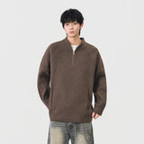 Cozy Ribbed Knit Mock Neck Half Zipper Sweater