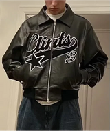 Veste en cuir brodée style hip-hop rétro