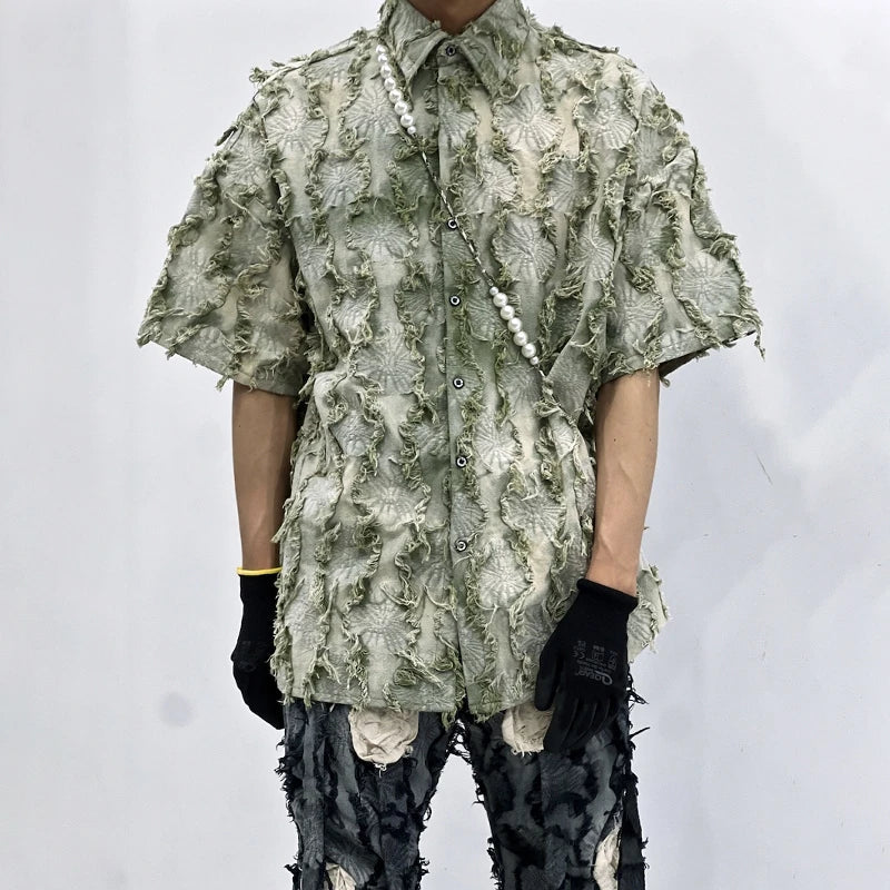 Chemise d'été patchwork à franges à manches courtes