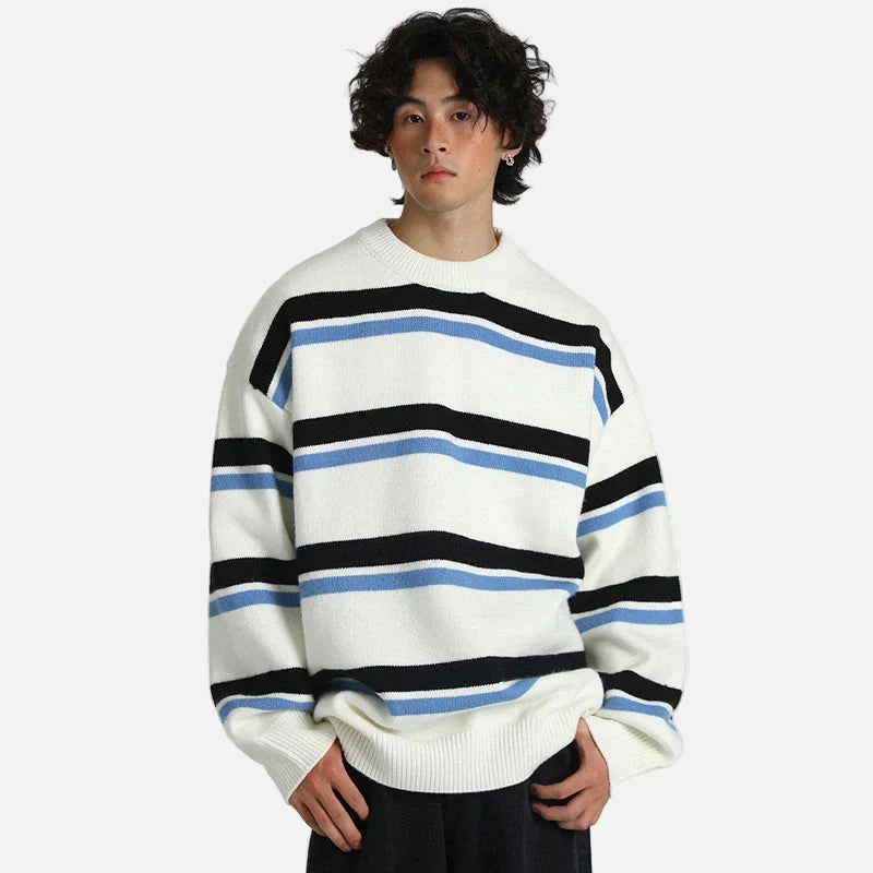 Pull décontracté rayé en maille streetwear