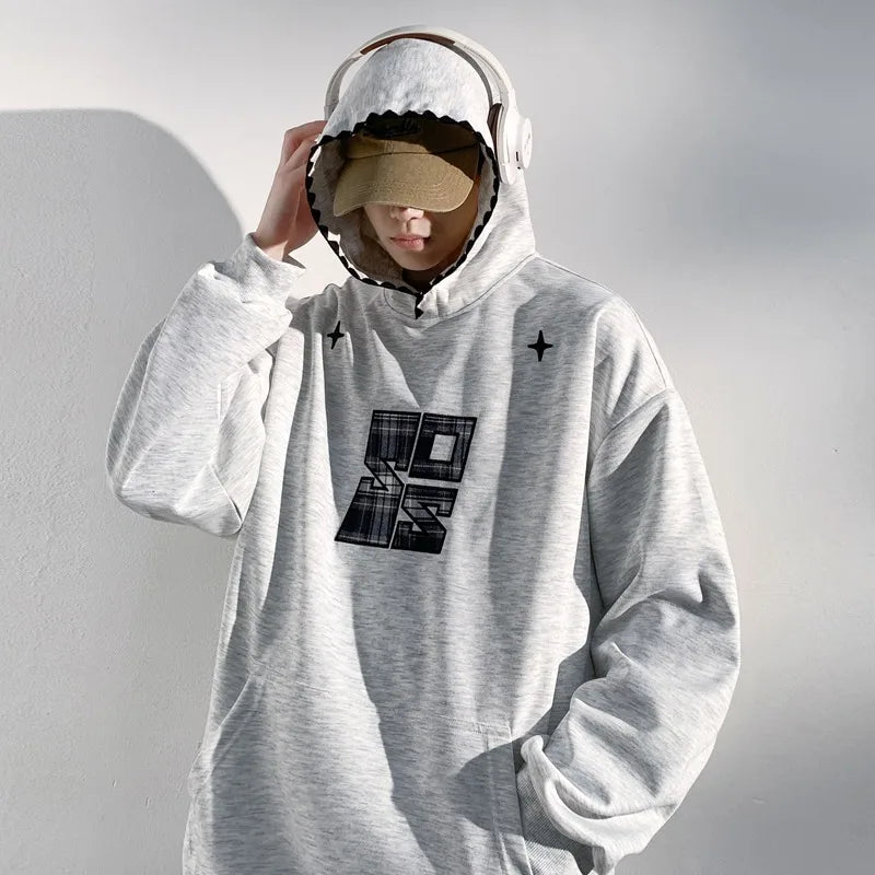 Plaid Splicing Oversized Fake Two Pieces Hoodie