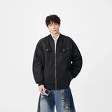 Distressed Pattern Casual Full Zip Jacket