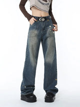 Retro Star Spliced Wide-Leg Jeans