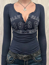 Y2K Rockstar Revival Henley T-Shirt