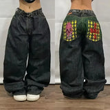 Y2K Embroidered Wide-Leg Jeans