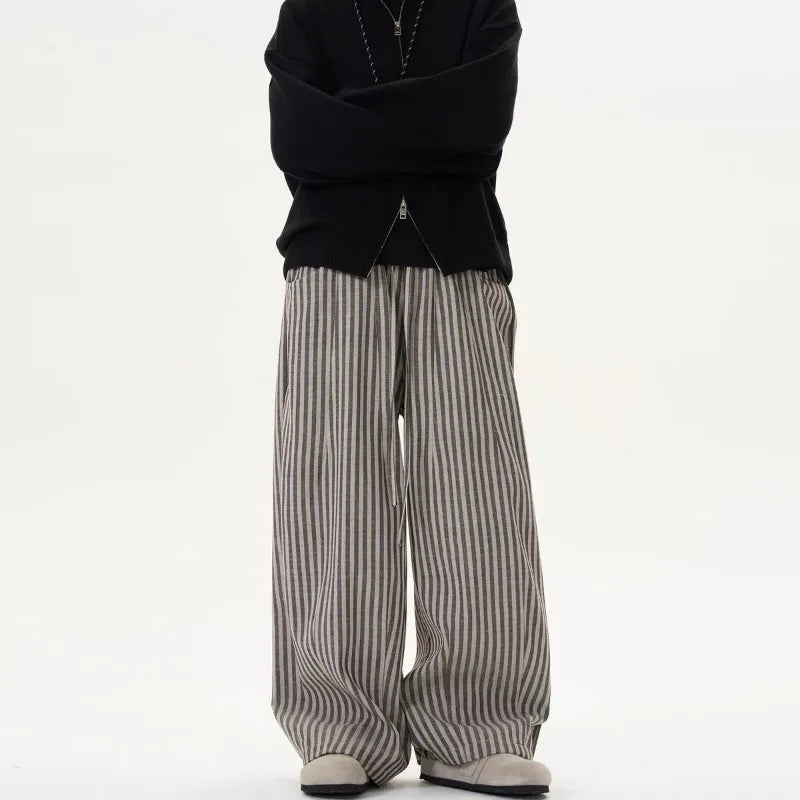 Spring Casual Striped Print High Wide Leg Pants