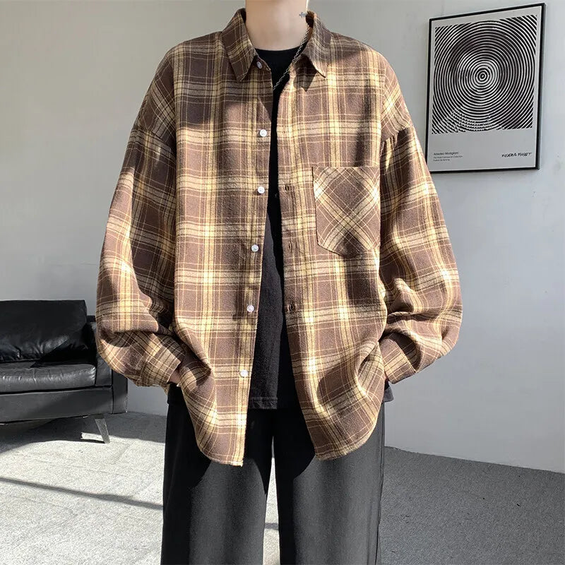 Chemise homme décontractée à carreaux rétro