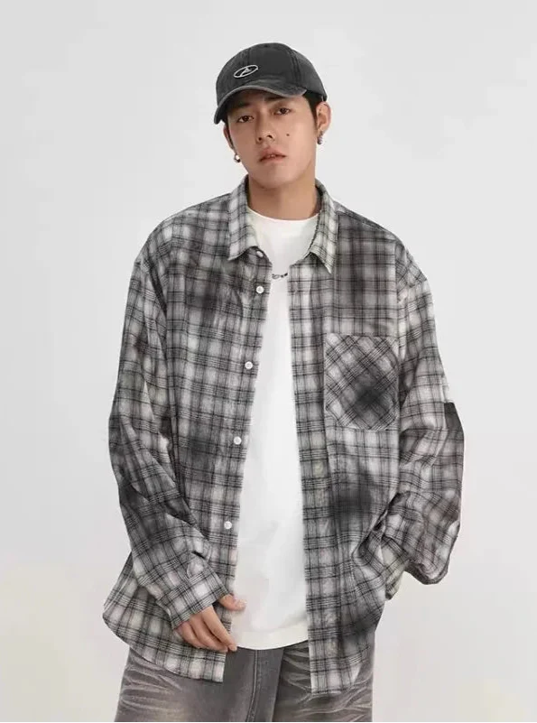 Autumn High-Quality Gray Plaid Long Sleeve Shirt
