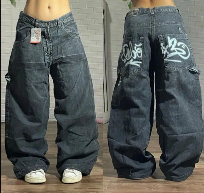 Y2K Embroidered Wide-Leg Jeans