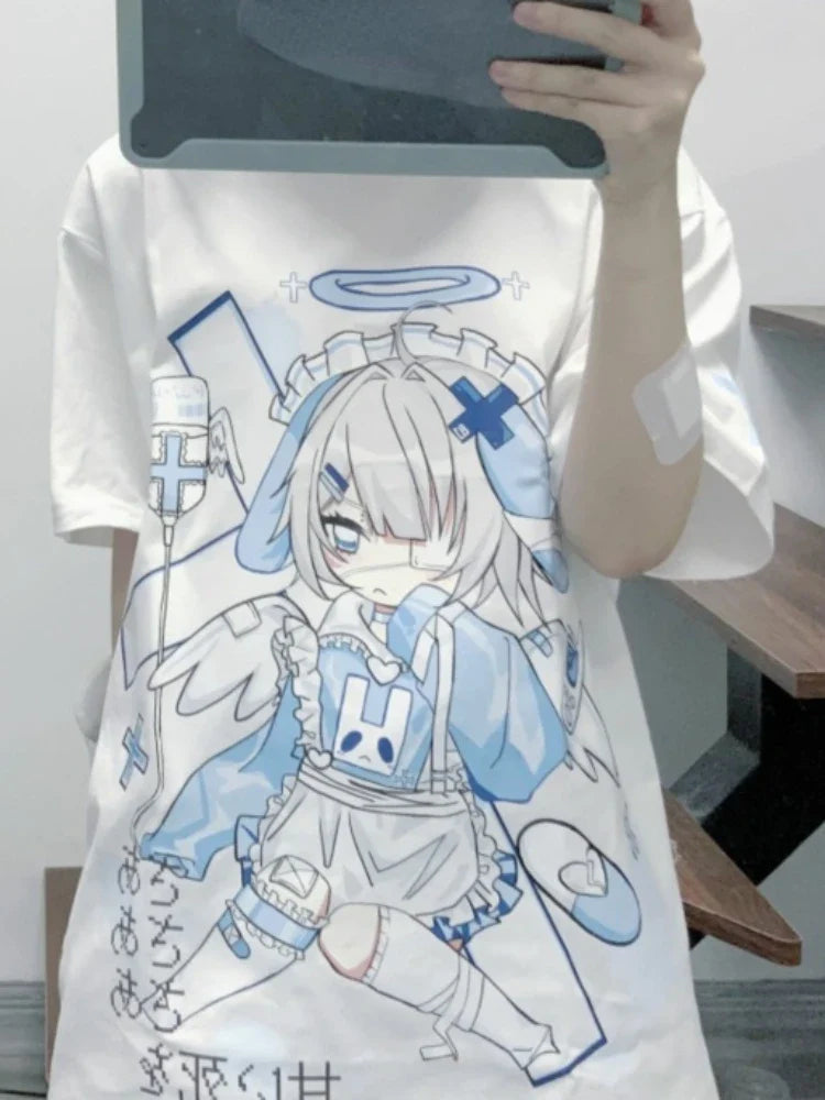 T-shirt oversize à imprimé dessin animé japonais mignon