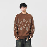 Cozy Argyle Knit Crew Neck Classic Sweater