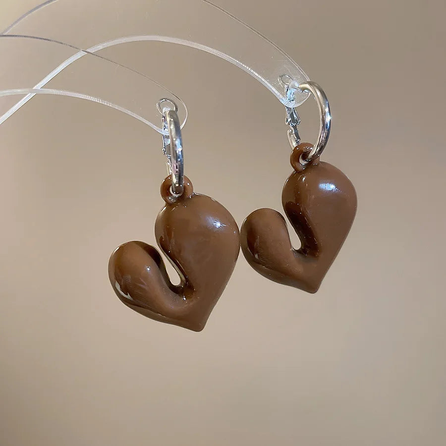 Handmade Vintage Wine Red Heart Earrings