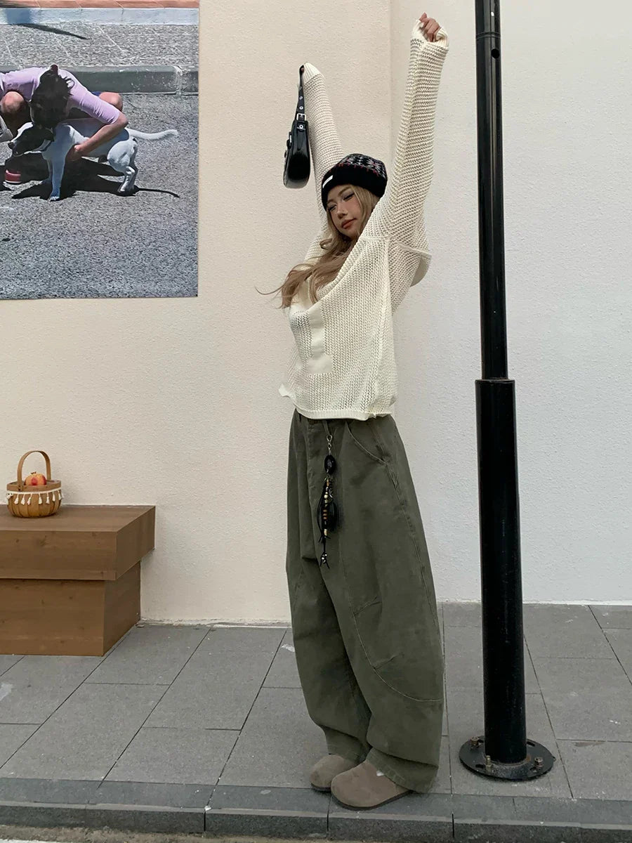 Reddachic トレンディ ワイドレッグバレルジーンズ