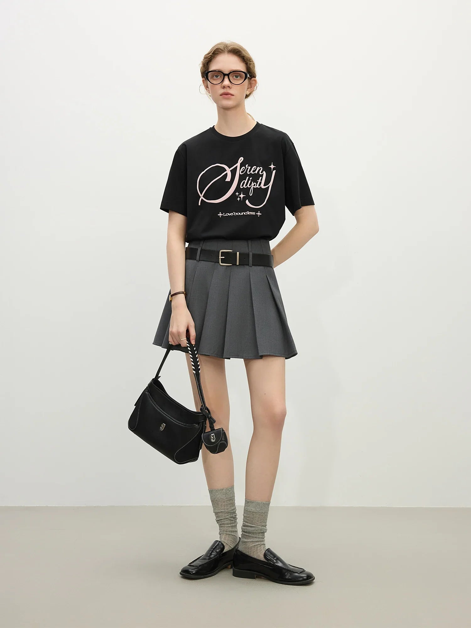 Women Versatile Retro Loose Round Neck Alphabet T-Shirt