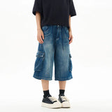 Distressed Loose Fit High Street Denim Cargo Jorts