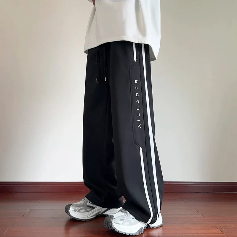 Japanese Style Spliced Striped Wide Leg Sweatpants