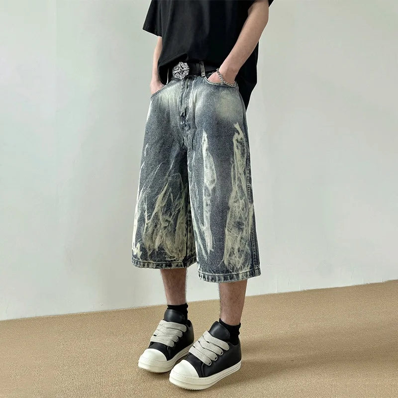 Denim-Shorts mit Flammenmuster