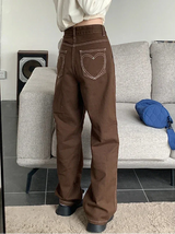 Jean droit taille haute marron à cœur