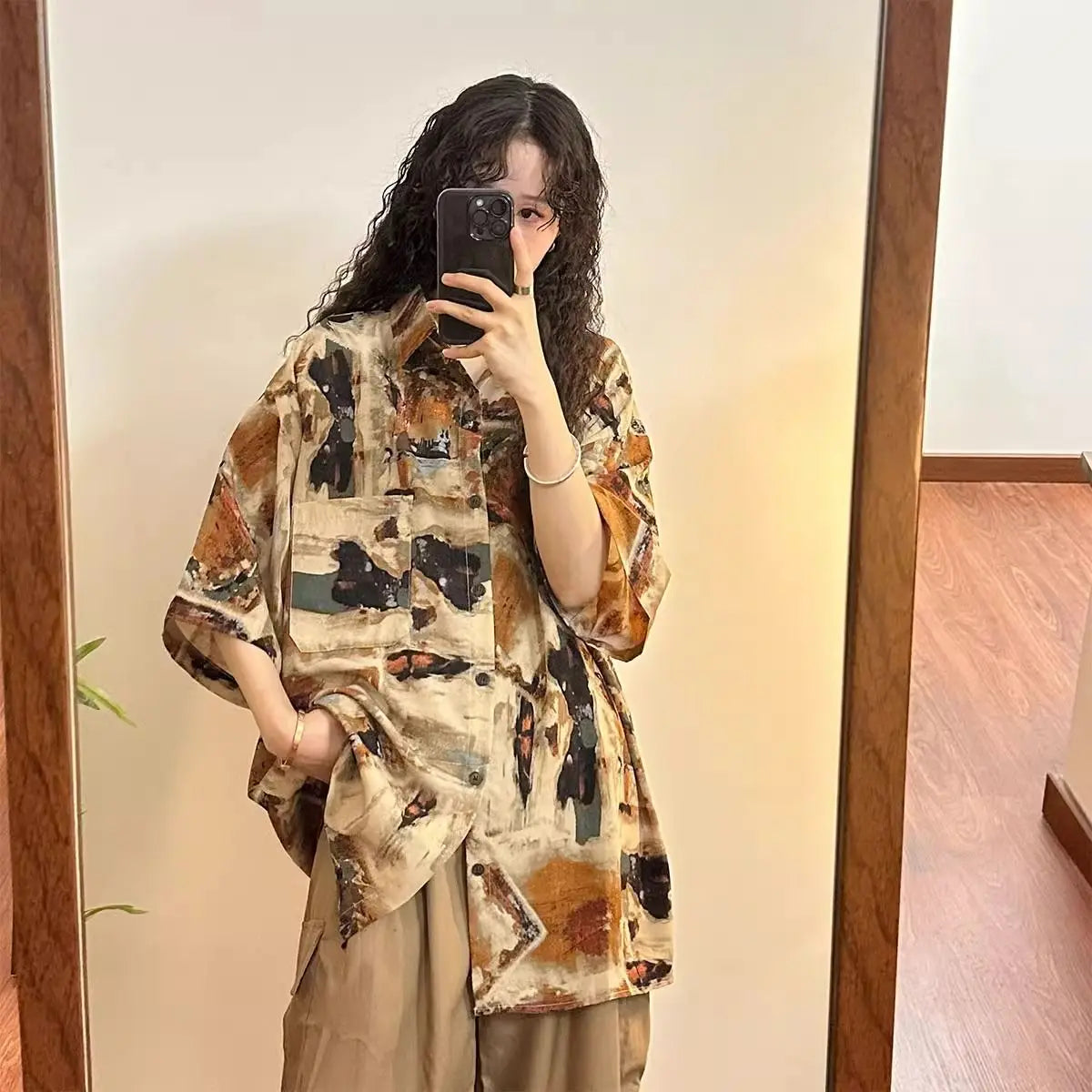 Chemise rétro à fleurs style Hong Kong