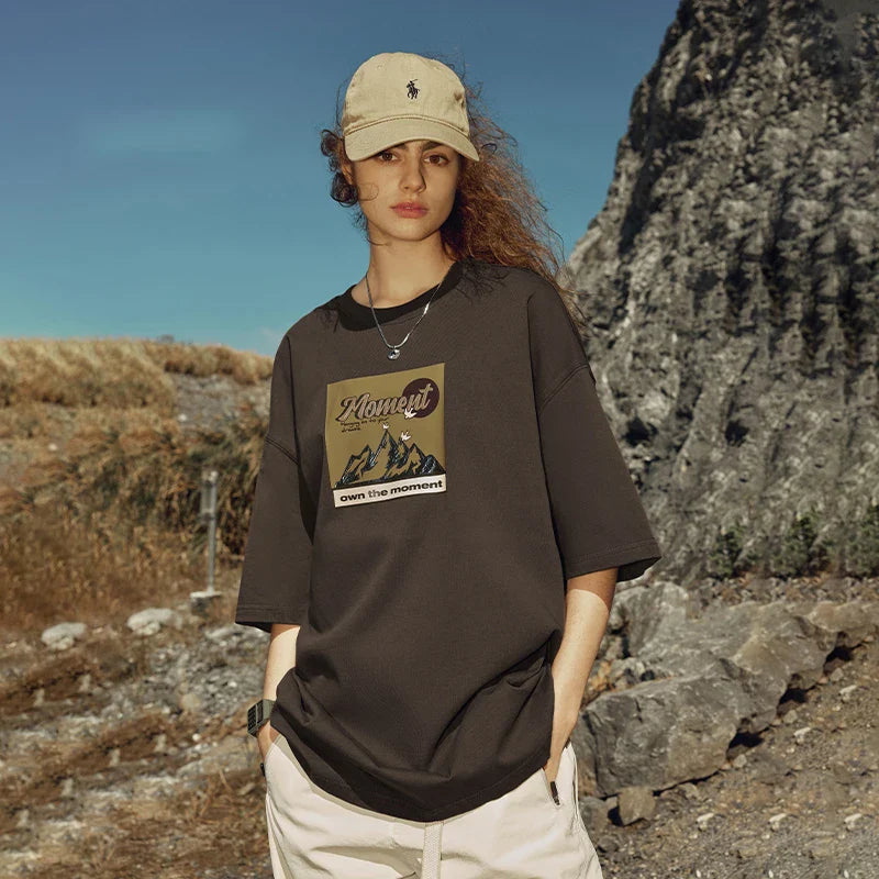 Solid Color Mountain Graphic T-Shirt