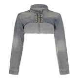 Oversized Vintage Washed Denim Cropped Jacket