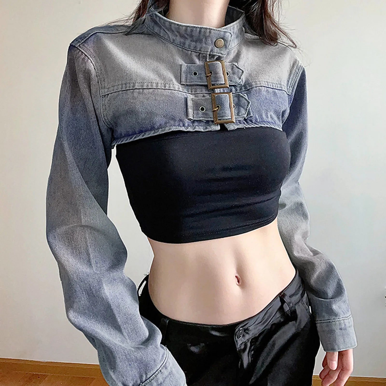 Oversized Vintage Washed Denim Cropped Jacket