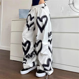 Elastic High Waist Hearts Jogging Pants