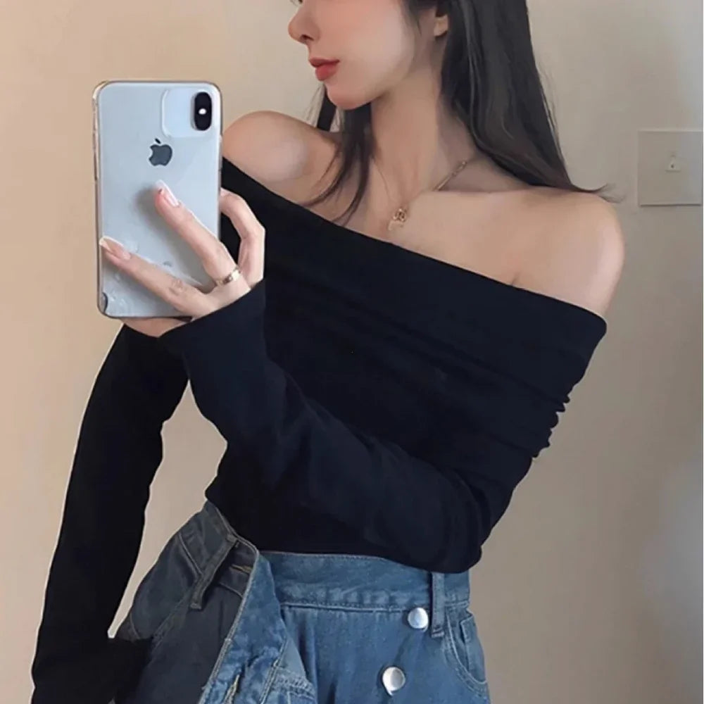 오프숄더 긴팔 상의