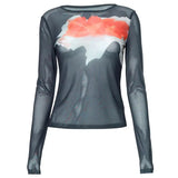 Vintage Mesh Long Sleeve Graphic T-Shirt