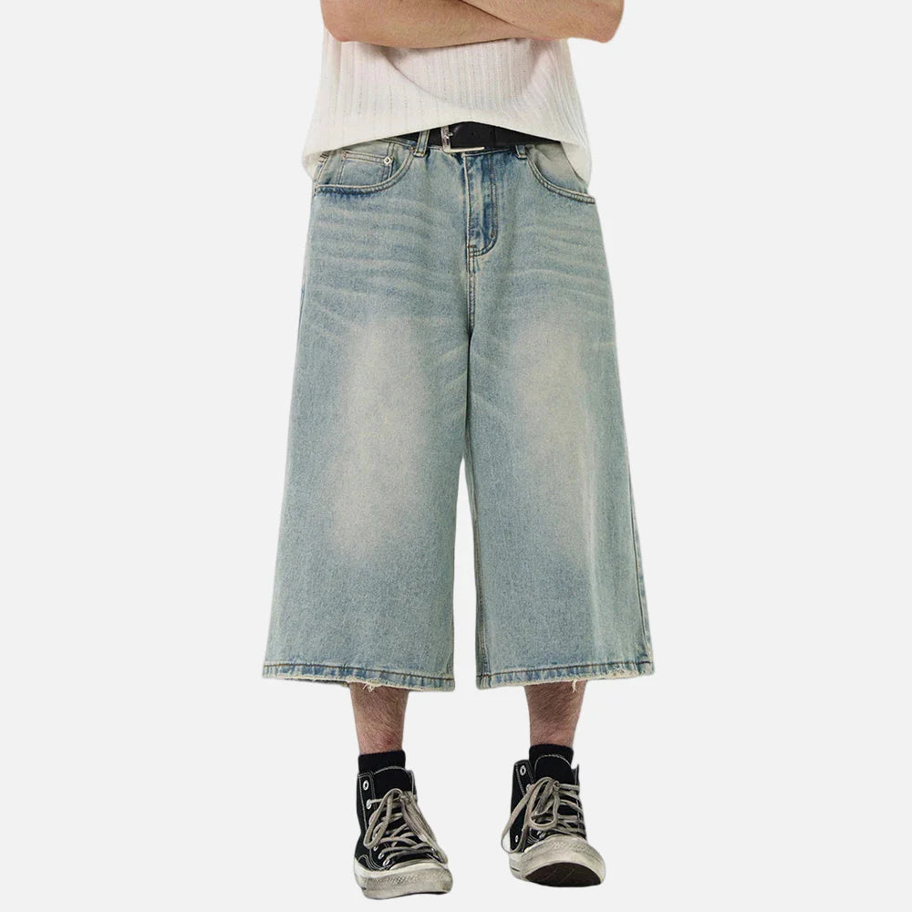 Streetwear Retro Distressed Washed Wide Leg Jorts