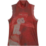 Bold Red Mesh Graphic Tank T-Shirt